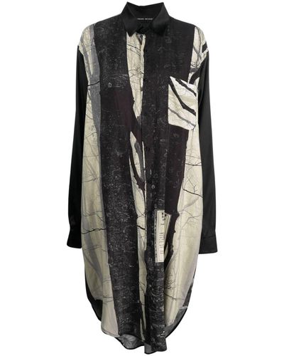 BARBARA BOLOGNA Robe-chemise en soie à imprimé graphique - Noir