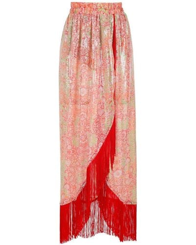 Olympiah Paisley-print Wrap Fringe Skirt - Red