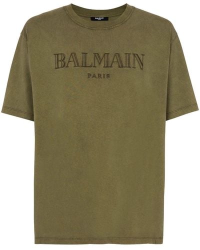 Balmain T-Shirt mit Logo-Stickerei - Grün