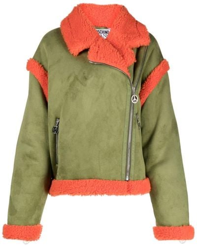 Moschino Jeans Contrasting-fleece Suede Jacket - Green