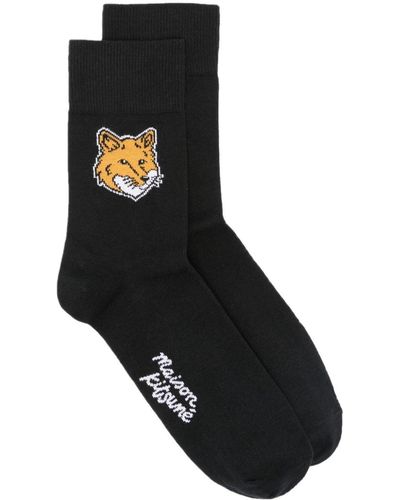 Maison Kitsuné Fox-Head Socks - Black