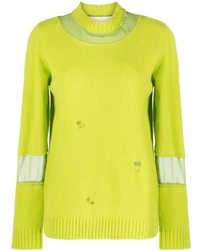 Undercover Organza-panel Long-sleeve Sweater - Yellow