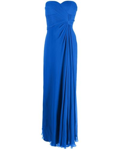 Alberta Ferretti Draped-detail Strapless Silk Gown - Blue