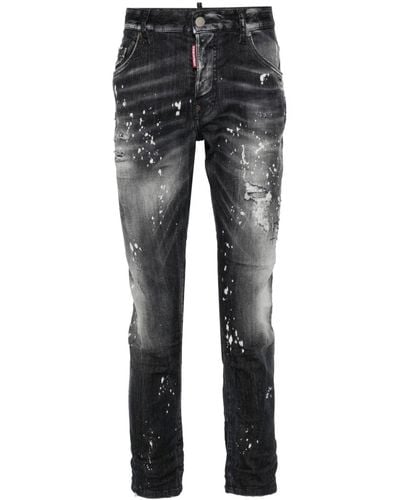 DSquared² Paint-Splattered Skinny Jeans - Grey