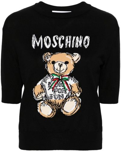Moschino Teddy Bear-intarsia Cropped Jumper - Black