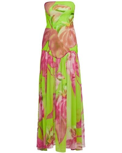 retroféte Robe longue Marisol à fleurs - Vert