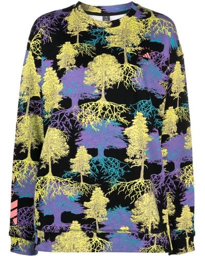 adidas By Stella McCartney Botanical-print Organic Cotton Sweatshirt - Purple