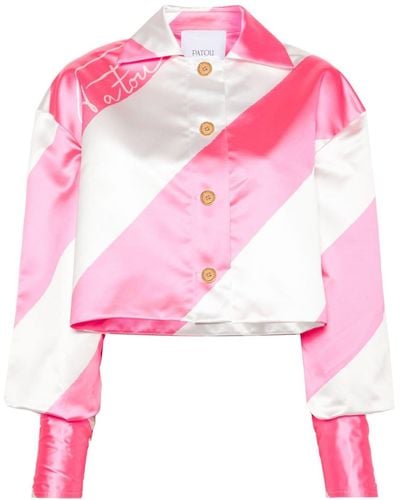 Patou Diagonal-striped Cropped Satin Jacket - Pink