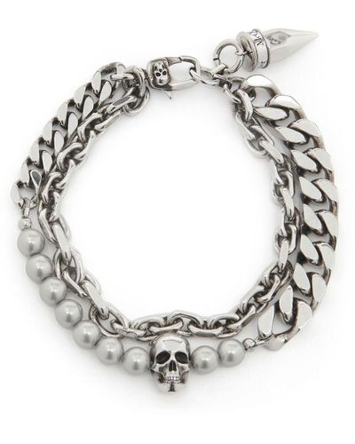 Alexander McQueen Skull Armband mit Perlen - Mettallic