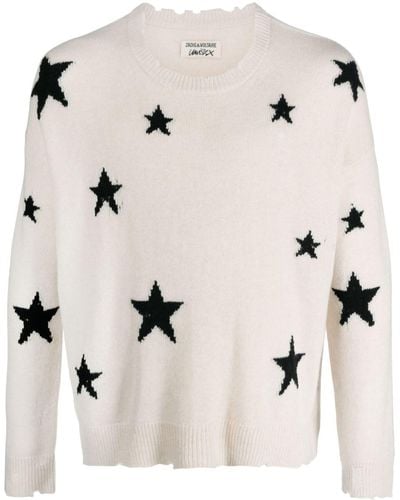 Zadig & Voltaire Star-intarsia Distressed Cashmere Sweater - Natural