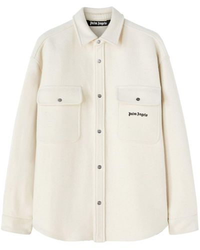 Palm Angels Logo-embroidered Twill Shirt Jacket - Natural
