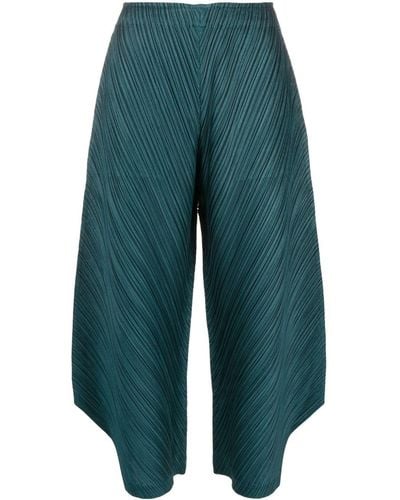 Pleats Please Issey Miyake Fully-pleated Plissé Cropped Palazzo Trousers - Blue