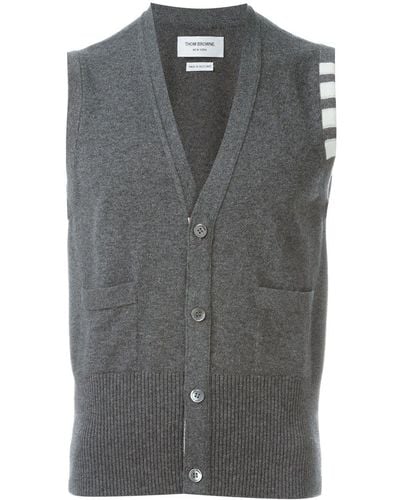 Thom Browne Sleeveless Buttoned Cardigan - Gray