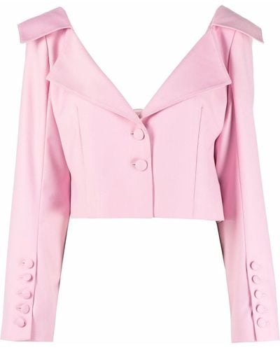 ROKH Notched-collar Cropped Blouse - Pink