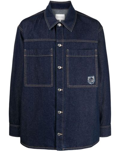 Maison Kitsuné Contrast-stitching Cotton Denim Shirt - Blue