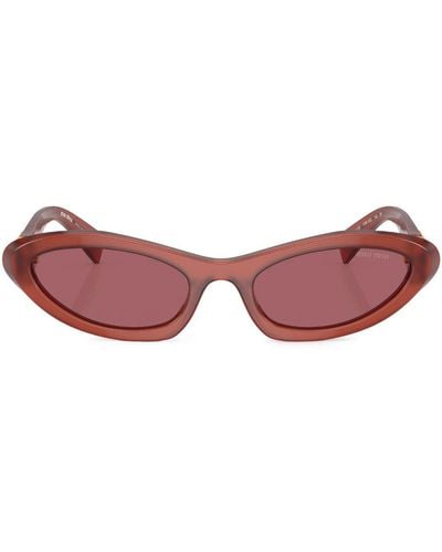 Miu Miu Logo-plaque Oval-frame Sunglasses - Red