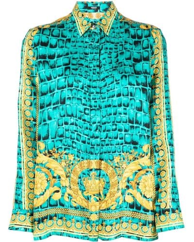 Versace Seidenhemd mit Baroccodile-Print - Grün