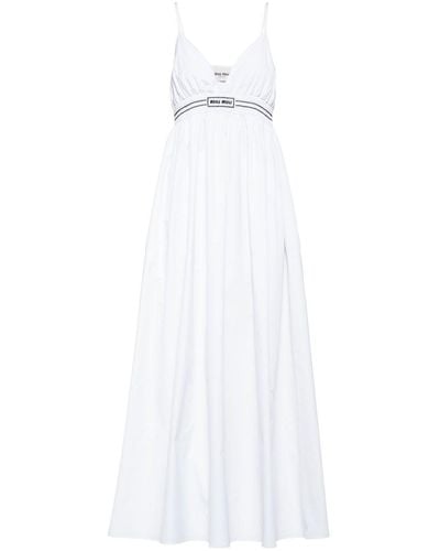 Miu Miu Embroidered-logo Cotton Maxi Dress - White