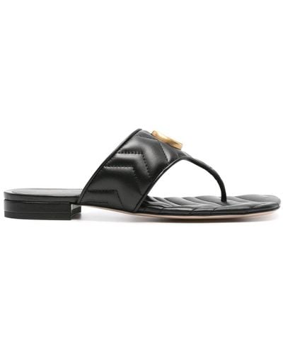 Gucci Double G Leather Sandals - Black