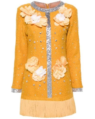 Loulou Fleece Mini-jurk Met Bloemapplicatie - Geel