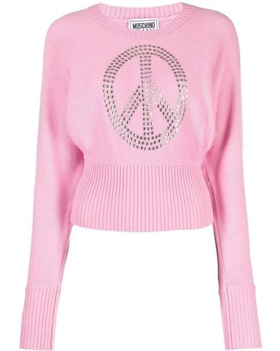 Moschino Jeans Rhinestone-embellished Fine-knit Sweater - Pink