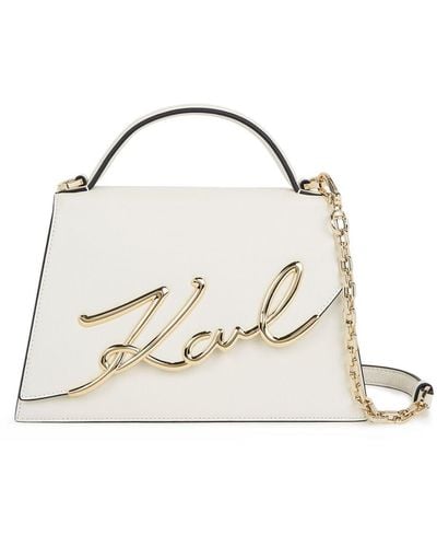 Karl Lagerfeld Medium Signature Leather Crossbody Bag - Natural