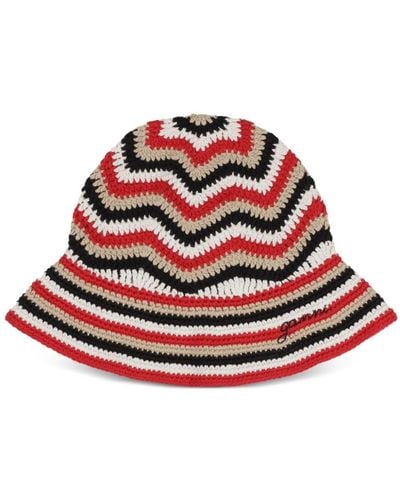 Ganni Organic-cotton Crochet Bucket Hat - Red