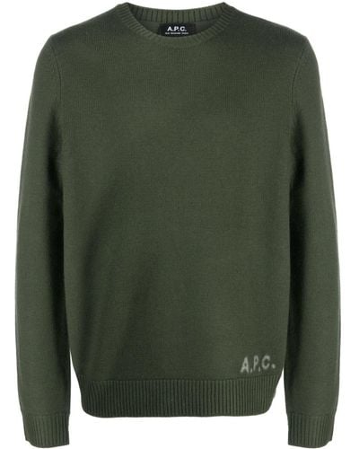 A.P.C. Jacquard-Pullover mit Logo - Grün