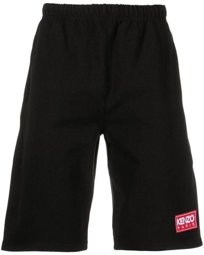 KENZO Logo-patch Cotton Shorts - Black