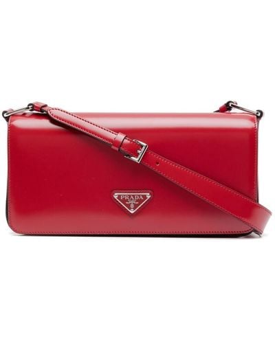 Prada Femme Brushed-leather Shoulder Bag - Red