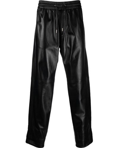 Saint Laurent Pantalon en cuir à coupe droite - Noir