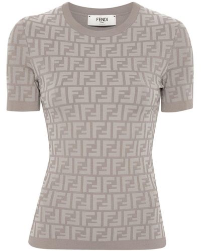 Fendi T-Shirt mit Prägung - Grau