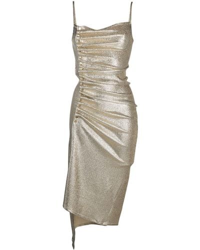 Rabanne Metallic Pleated Dress With Side-button Ruched Detail
