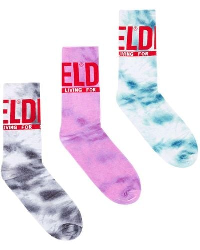 DIESEL Marble-effect Stretch-cotton Socks (pack Of Three) - Pink