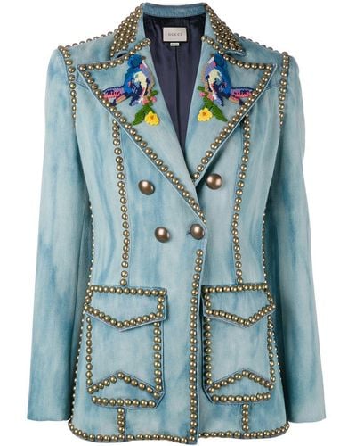 Gucci Blazer vaquero con apliques y bordado - Azul