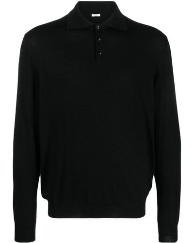 Malo Long-sleeved Knitted Polo Shirt - Black