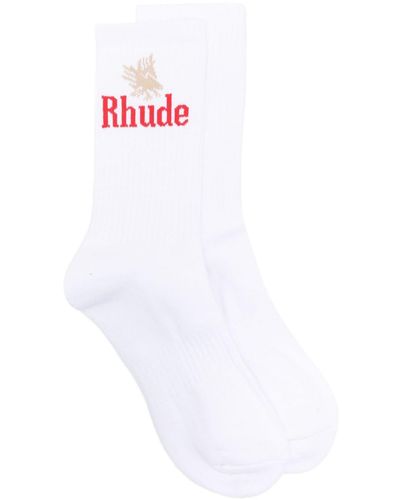 Rhude Eagles Logo Intarsia-knit Socks - White