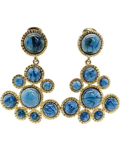 Kenneth Jay Lane Vintage Kjl Flawed Sapphire Earrings 1980s - Blue