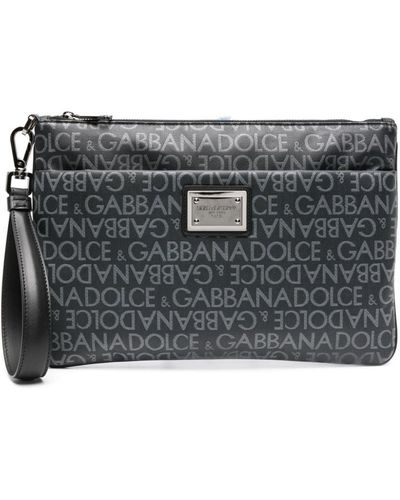 Dolce & Gabbana Logo-jacquard Coated Clutch Bag - Gray