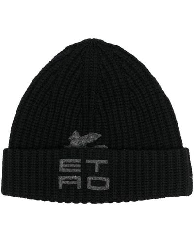 Etro Gerippte Mütze mit Logo-Stickerei - Schwarz