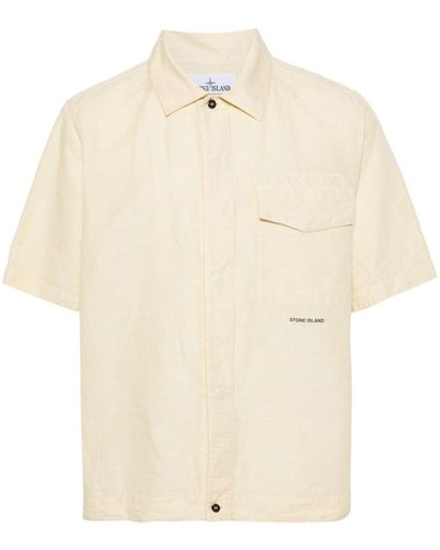 Stone Island Logo-embroidered Button-up Shirt - Natural