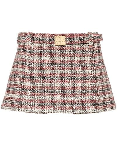 Miu Miu Check-print Textured Miniskirt - Natural