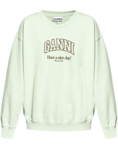 Ganni Logo-print Organic-cotton Sweatshirt - Wit