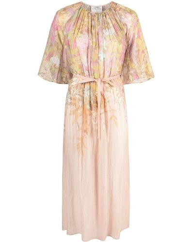 Forte Forte Floral-print Pleated Belted Midi Dress - Pink