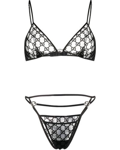 Gucci Ensemble de lingerie en tulle à logo GG - Noir