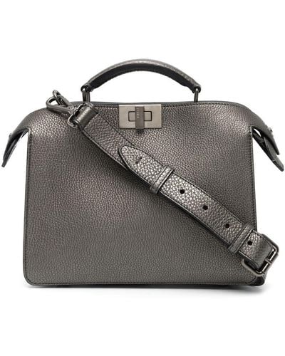 Fendi Peekaboo Handtasche im Metallic-Look - Schwarz