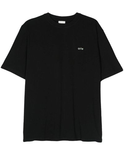 Arte' Teo Back Multi Runner Cotton T-shirt - Black