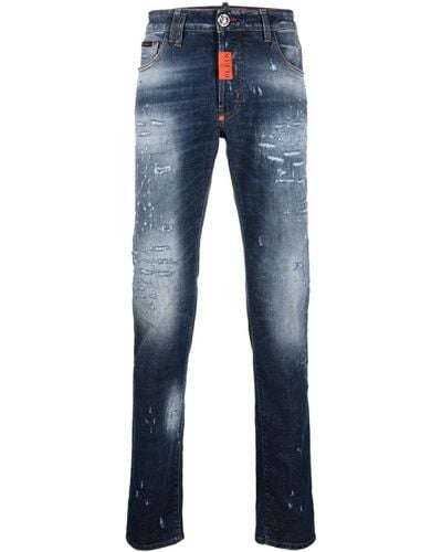 Philipp Plein Distressed Skinny-cut Jeans - Blue