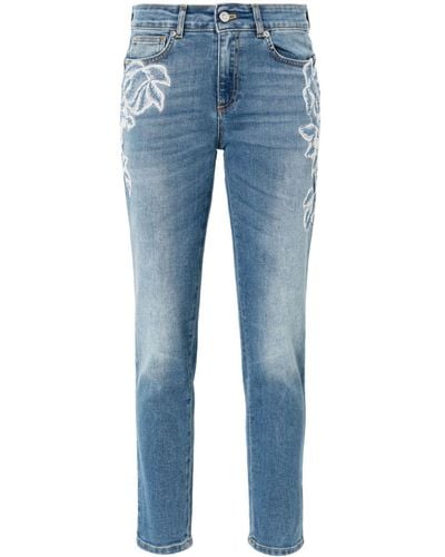 ERMANNO FIRENZE Floral-embroidery Skinny Jeans - ブルー