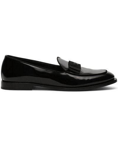 Dolce & Gabbana Logo-tag Patent Leather Slippers - Black